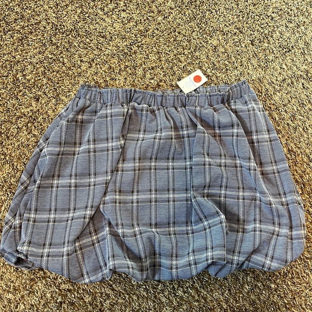 💛 NWT Blue Plaid Bubble Mini Skirt
